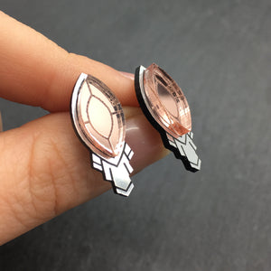 Person holding Australian-made Maine and Mara ATHENA Art Deco Stackable Rose gold Stud Earrings