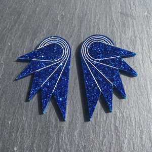 Maine And Mara Blue Glittery Bold Statement Earrings In GLITTER KING STYLE, Handmade in Australia
