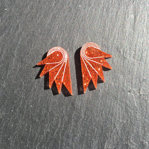 Pair of Australia-made Maine and Mara SPREAD YOUR WINGS clip-ons in Glittery Burnt Orange