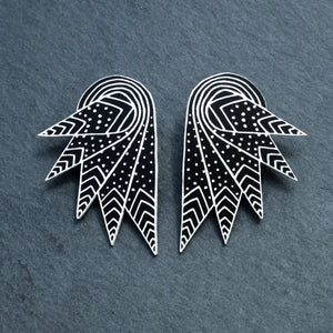 Australian-made THE COCKIE COLLAB Wings Clip-On Statement Earrings by Maine and Mara and Mulga the Artist