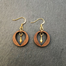 Load image into Gallery viewer, Maine and Mara WOODEN Hanging out here dangle earrings with brass pendant