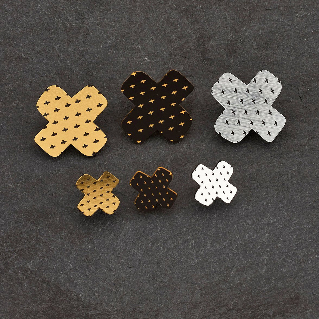 Unisex Maine And Mara Black, Gold, Silver BISOUS KISS Statement Studs In Large And Small, Handmade in Australia