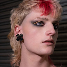 Load image into Gallery viewer, Genderless Australian Made Maine And Mara Large Black BISOUS KISS Statement Studs worn By Person