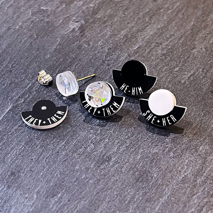 Earrings FEARLESSLY FLUID Pronoun Studs Changeable Pronoun mini studs | statement earrings