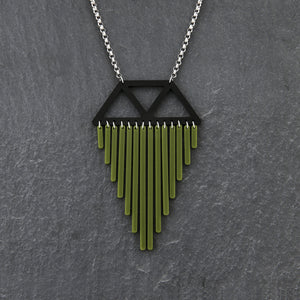 Long Colour Pop Chimes Pendant Statement Necklace in Olive by Maine and Mara