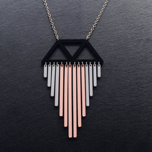 Load image into Gallery viewer, Long Colour Pop Chimes Pendant Statement Necklace in Rose Gold by Maine and Mara