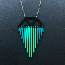 Load image into Gallery viewer, Long Colour Pop Chimes Pendant Statement Necklace in Teal by Maine and Mara