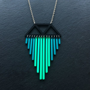 Long Colour Pop Chimes Pendant Statement Necklace in Teal by Maine and Mara