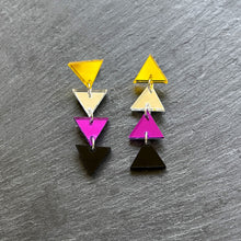 Load image into Gallery viewer, earrings MINI 4cm / STUDS NON BINARY TRIANGLE DANGLES IN 3 SIZES Non Binary Flag handmade statement earrings Australia