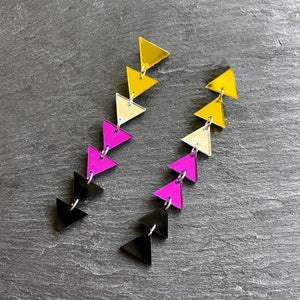 earrings MATCHING 8.5cm / STUDS NON BINARY TRIANGLE DANGLES IN 3 SIZES Non Binary Flag handmade statement earrings Australia