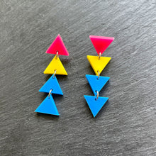 Load image into Gallery viewer, earrings MINI 4cm / STUDS PANSEXUAL TRIANGLE DANGLES Long Pansexual Flag handmade statement earrings Australia
