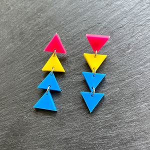 earrings MINI 4cm / STUDS PANSEXUAL TRIANGLE DANGLES Long Pansexual Flag handmade statement earrings Australia