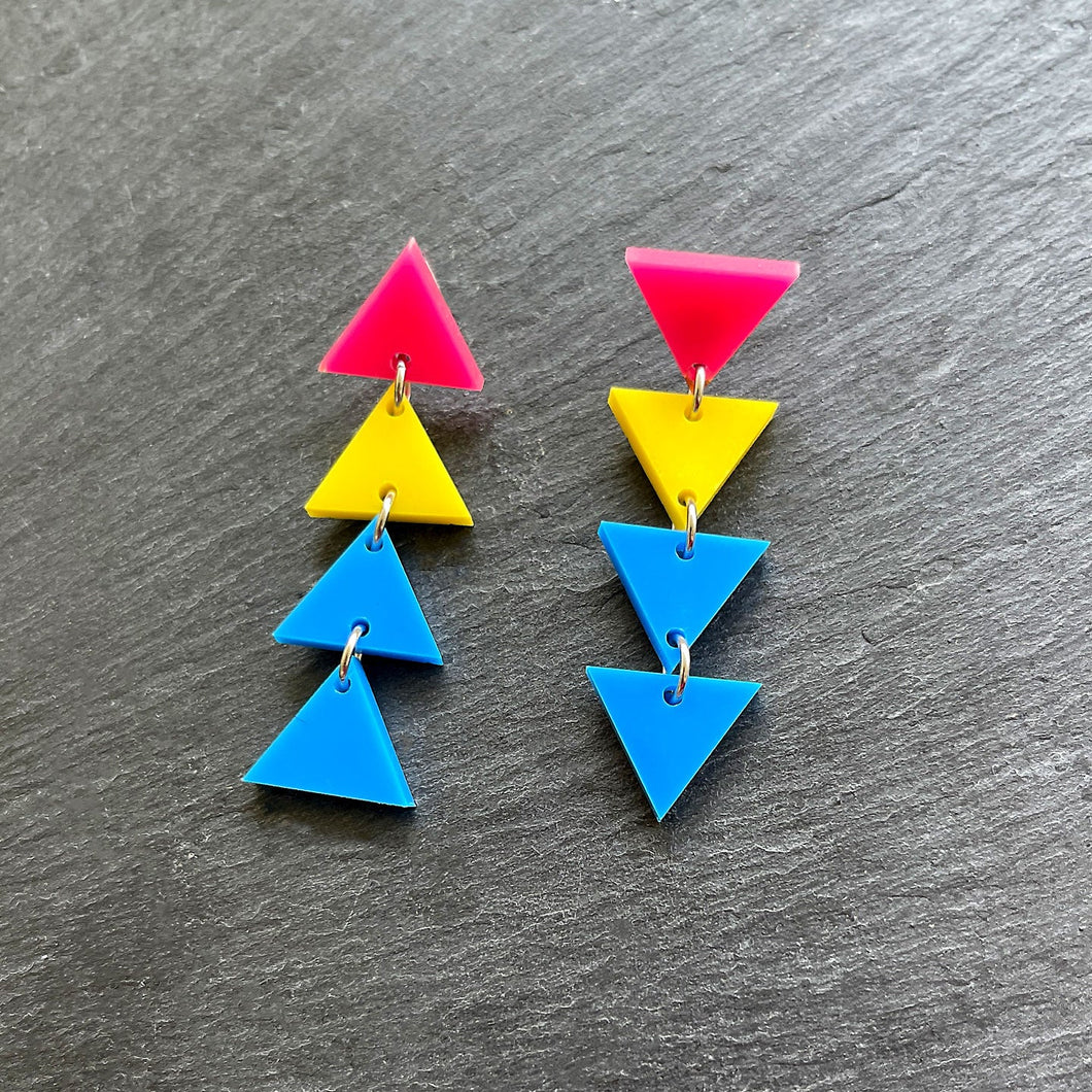 earrings MINI 4cm / STUDS PANSEXUAL TRIANGLE DANGLES Long Pansexual Flag handmade statement earrings Australia