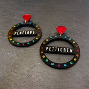 Maine And Mara Customisable GRANDE CROWN JEWEL Pride Rainbow Black Hoop Earrings, Made In Australia