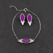 Load image into Gallery viewer, The Maine and Mara ATHENA Amethyst Purple and Silver Art Deco Bracelet with matching stud earrings