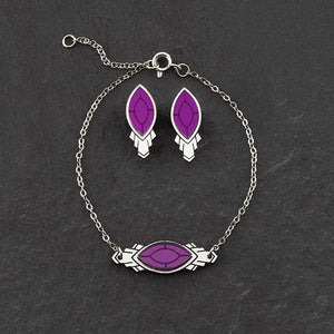 The Maine and Mara ATHENA Amethyst Purple and Silver Art Deco Bracelet with matching stud earrings