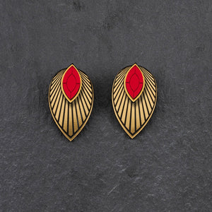 Maine And Mara Ruby Red CLIP ON ATHENA Studs with Gold Magnetic Jackets, Handmade In Australia