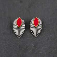 Load image into Gallery viewer, Maine And Mara Ruby Red CLIP ON ATHENA Studs In Gold with Silver Magnetic Jackets, Handmade In Australia