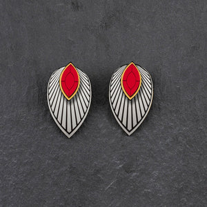Maine And Mara Ruby Red CLIP ON ATHENA Studs In Gold with Silver Magnetic Jackets, Handmade In Australia