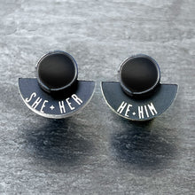 Load image into Gallery viewer, Earrings FEARLESSLY FLUID Pronoun Studs Changeable Pronoun mini studs | statement earrings
