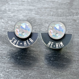 Earrings FEARLESSLY FLUID Pronoun Studs Changeable Pronoun mini studs | statement earrings