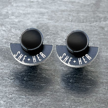 Load image into Gallery viewer, Earrings FEARLESSLY FLUID Pronoun Studs Changeable Pronoun mini studs | statement earrings