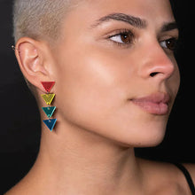 Load image into Gallery viewer, earrings NON BINARY TRIANGLE DANGLES Long Pansexual Flag handmade statement earrings Australia