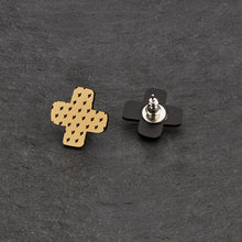 Load image into Gallery viewer, Genderless Maine And Mara Gold BISOUS KISS Statement Studs Shown Front And Back, Handmade in Australia