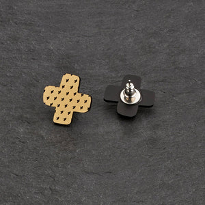 Genderless Maine And Mara Gold BISOUS KISS Statement Studs Shown Front And Back, Handmade in Australia