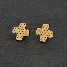 Load image into Gallery viewer, Pair Of Unisex Maine And Mara Unisex Gold BISOUS KISS Statement Studs, Handmade in Australia