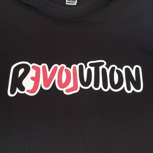 Maine and Mara fitted Handprinted Organic Cotton LOVE REVOLUTION T-shirt in BLACK