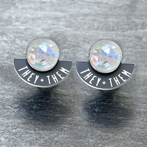 Earrings FEARLESSLY FLUID Pronoun Studs Changeable Pronoun mini studs | statement earrings