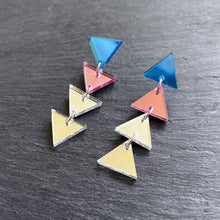 Load image into Gallery viewer, earrings MINI 4cm / STUDS TRANS TRIANGLE PRIDE DANGLES Long Transgender Flag handmade statement earrings Australia