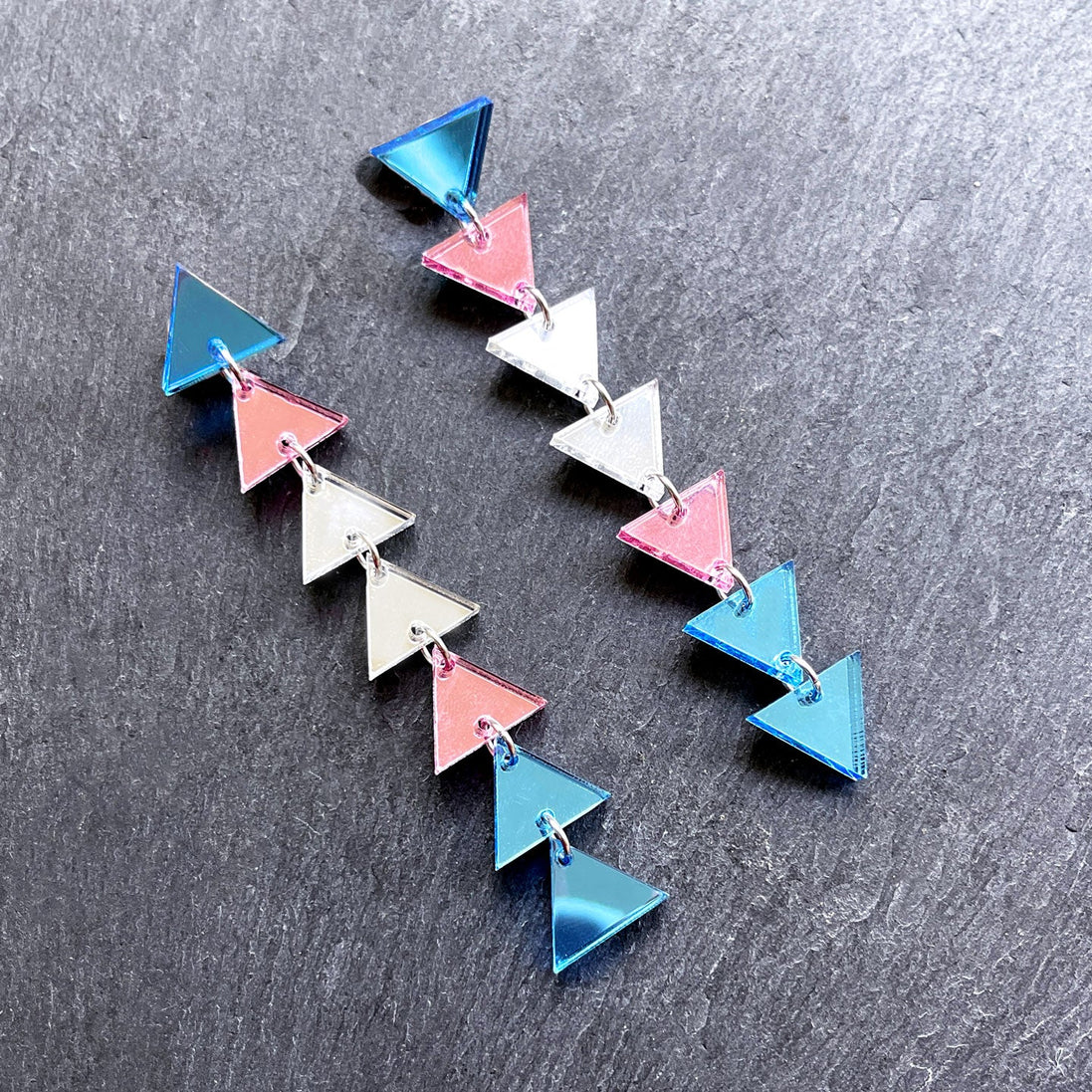 earrings MATCHING 8.5cm / STUDS TRANS TRIANGLE PRIDE DANGLES Long Transgender Flag handmade statement earrings Australia