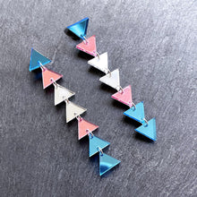 Load image into Gallery viewer, earrings MATCHING 8.5cm / STUDS TRANS TRIANGLE PRIDE DANGLES Long Transgender Flag handmade statement earrings Australia