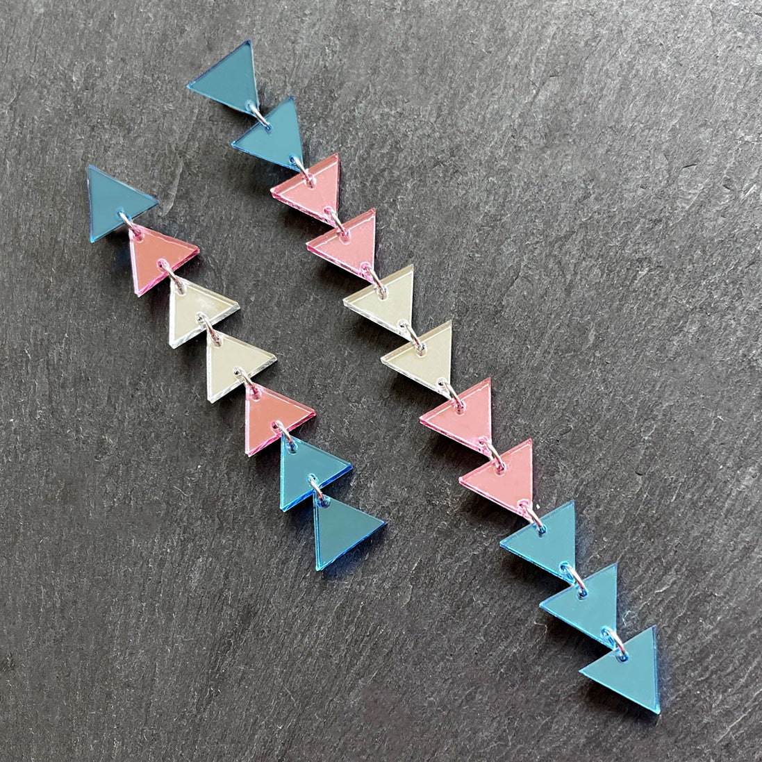 earrings MISMATCH 8.5 + 17cm / STUDS TRANS TRIANGLE PRIDE DANGLES Long Transgender Flag handmade statement earrings Australia