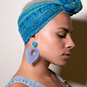 Person Wearing Maine And Mara RIGHT HERE, RIGHT NOW AQUA Dangle Statement Earrings, Handmade in Australia