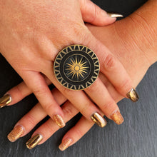 Load image into Gallery viewer, Ring WONDER WOMAN SHIELD RING | Black and Gold Adjustable Rings Art Deco adjustable rings | handmade in Sydney
