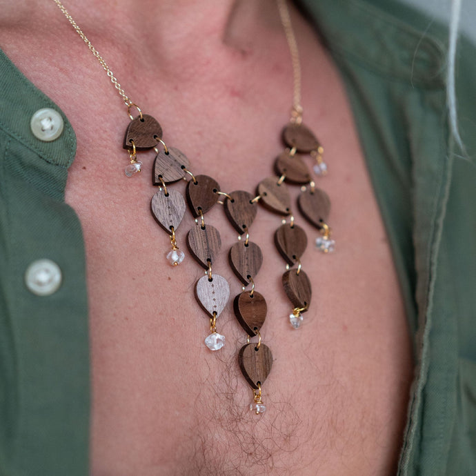 Earrings AJA Droplet Bib Necklace | Wood and Crystal